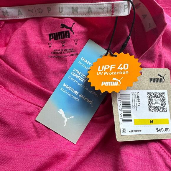 PUMA Cloudspun Long Sleeve Golf Tee Raglan Moisture Wicking Pink NWT Medium - Picture 7 of 8